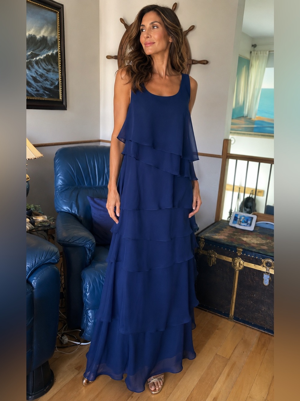Alfred Angelo Deep Blue Layered Maxi Dress